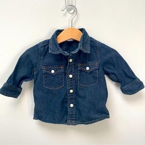 Baby Gap dark wash denim button up, mother of pearl snaps, 3-6 months